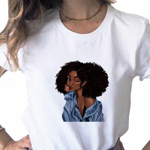 Cool Melanin Black Girl print ladies T-shirt ladies casual basis O-collar white shirt short sleeve ladies T-shirt,Drop Ship