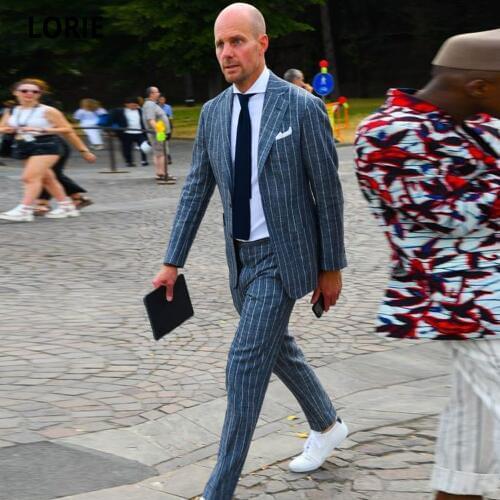 LORIE Casual Business Suits for Men Tuxedo 3Piece Slim Fit Terno Masculino Man Blazers Plus Size Prom Party stripe Suits Outfit