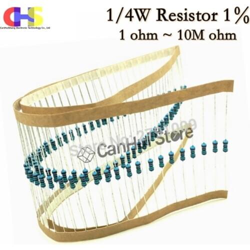 100pcs 1/4W 1R~22M 1% Metal film resistor 100R 220R 1K 1.5K 2.2K 4.7K 10K 22K 47K 100K 100 220 1K5 2K2 4K7 10M ohm resistance