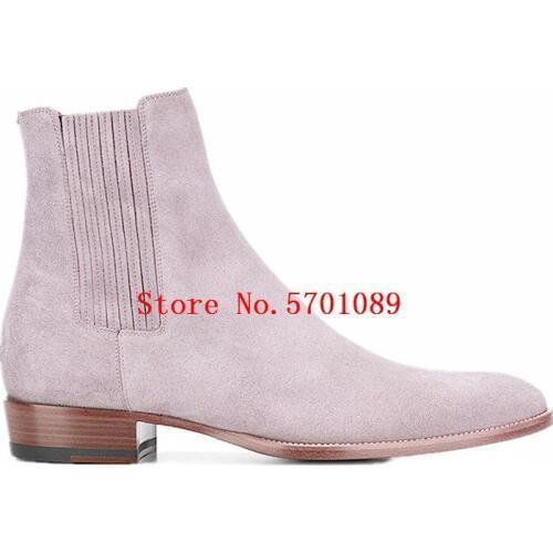 Mens Ankle Chelsea Boot Vintage Slip On Pointy Toe Leather Runway Chelsea Pull On Elastic Suede Ankle Boot Cowboy Roma Boots