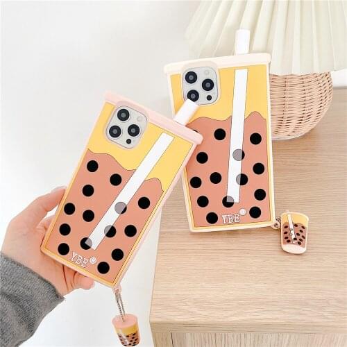 Bubble Tea Soft Silicone Phone Case for iPhone 12 Pro Max 11 6 7 8 Plus X XR XS MAX Milk tea Bubble tea Pendant Phone Cover
