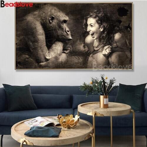 Large size Romantic gift diamond embroidery Gorilla And Woman Laughter 5 D DIY full diamond painting drill 3d mosaic rhinestone