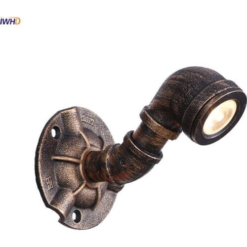 IWHD Mini Water Pipe Wall Lamp Vintage 110-220V LED Spotlight Stair Light American Country Loft Industrial Wall Lighting Sconce