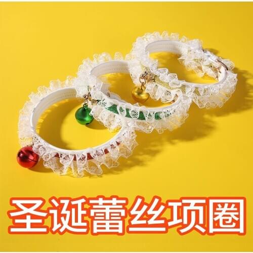 2020 New Christmas Pet Products Lace Collar Cute Collar Bell Cat Collar