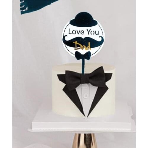 New Love you DAD Happy Birthday Cake Toppers Bow Tie Hat Acrylic Cake Topper For Fathers Day Party Cake Flag Dessert Decoration