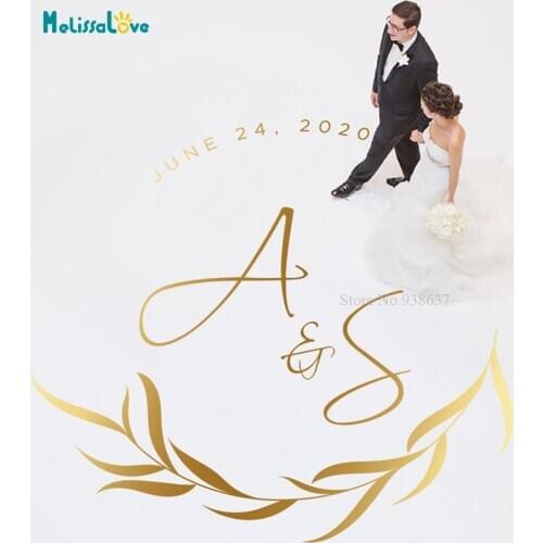 Custom Initial And Date Wedding Dance Floor wall sticker Vinyl Decal Wedding room Decoration Floor Decal Removable Poster BA861
