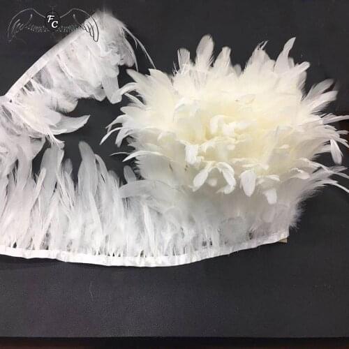 10meters Rooster Feather Trim White Chicken Feathers Ribbon Fringe 4-6 inch WeddingDress Sewing Accessory Home Decoration Crafts