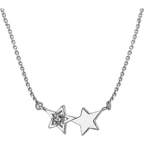 Authentic 925 Sterling Silver Star To Star Crystal Pendant Cross Chain Necklaces For Women Wedding Party Jewelry Gift