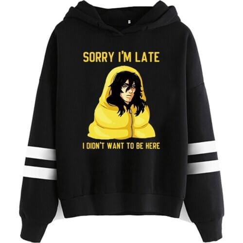 Boku No My Hero Academia SORRY I'M LATE I DON'T WANT TO BE HERE Striped Hooded Sweatshirt Pullover Tops