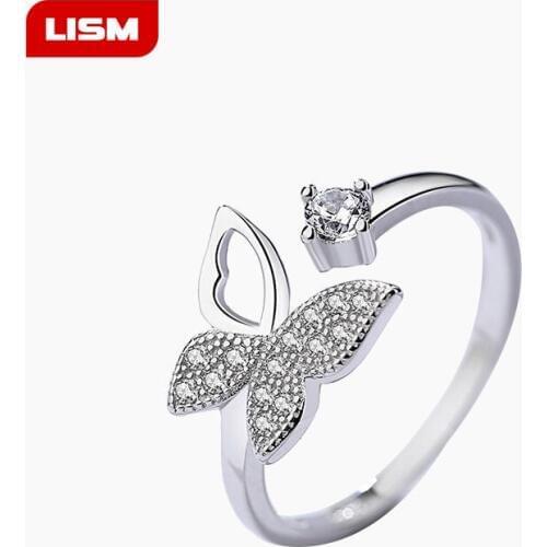 Simple Silver colour Open Butterfly Ring for Women Girls Wedding Engagements Gift Romantic Animal Style Trendy Jewelry