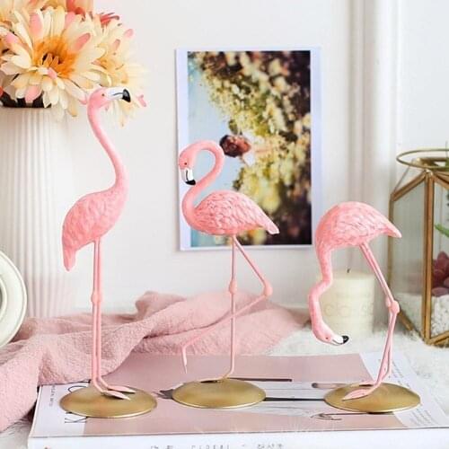 Pink 3 styles Standing Flamingo Birds Animal Statue Ornament Art Collectiable Figurine Miniatures Birthday Wedding Party Decor
