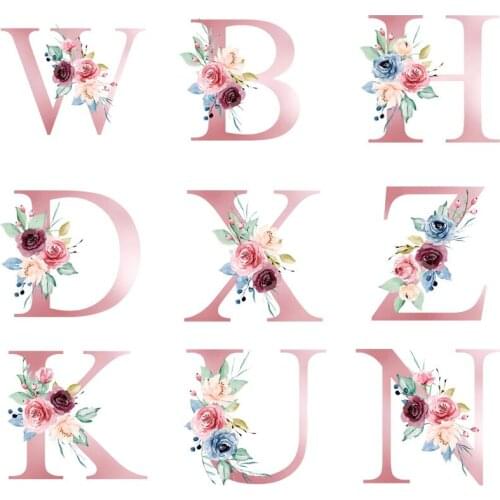 Pink Letter Heat Transfer For Clothes Thermal Stickers On T-shirt Clothes Letter Flowers Patch Iron-on Transfers For Clothing