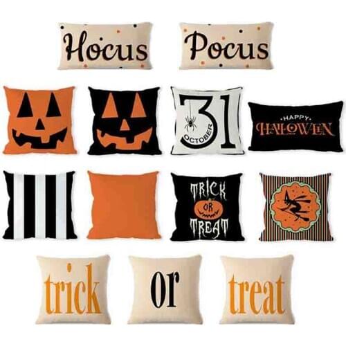 Trick or Treat Pumpkin Demon Pillow Cover Living Room Sofa Car Pillowcase Print Cotton Linen Cartoon Halloween Cushion Covers