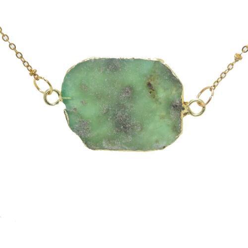 Fashion Jewelry green crystal quartz irregular pendant girl necklace natural Chrysoprase slice stone connector necklace for men