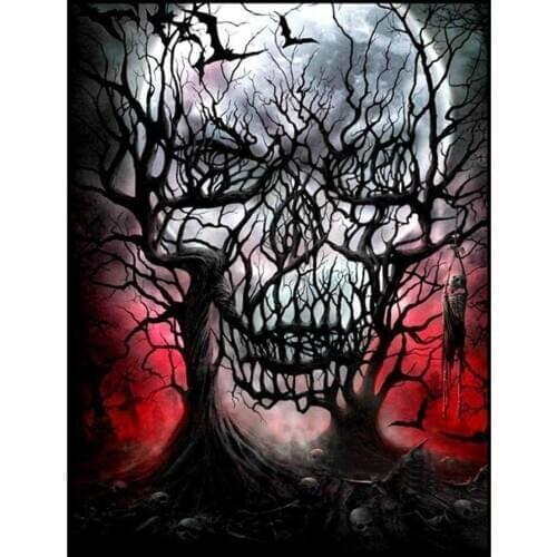 Scenery diamond painting halloween skull head rhinestone embroidery picture puzzle tree diamond art drawing wall sticker decor