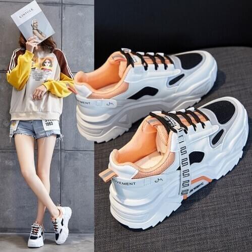 Sports Shoes Womens Autumn And Winter New Female Casual Students Breathable Wild Running Shoes Thick-soled Ins tide Old Shoes