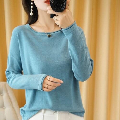 2020 Autumn Winter Women Basic Knitted Sweater Cotton O-Neck Pullovers Loose Oversized Base Shirts Female Solid Tops