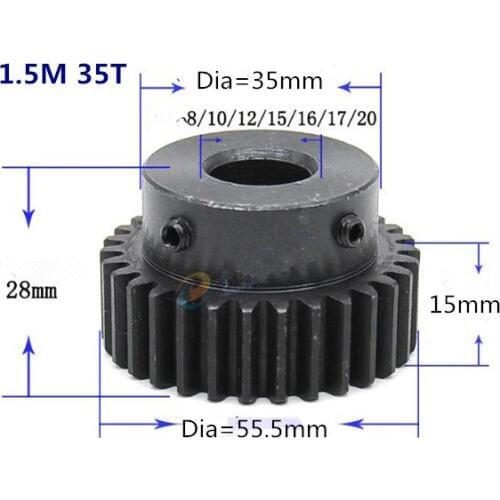 Tooth quenching Spur Gear pinion 1.5M 35T 30T Spur gear 1.5M35T boss gear bore 8-20mm high frequency black tooth width 15mm
