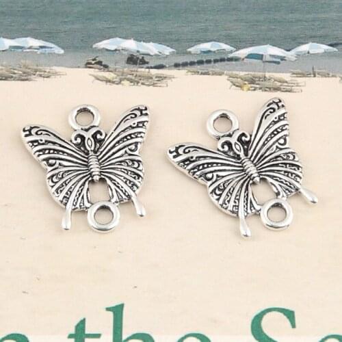 10pcs Silver Color Cute Animal Butterfly Charms Connector Pendant For DIY Handmade Jewelry Making Accessorie 25x23mm