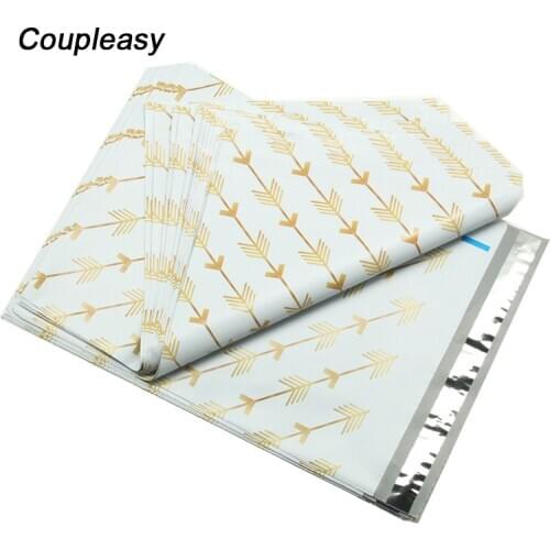 100Pcs Golden Arrow Poly Mailers Self Adhesive Plastic Envelope Waterproof Courier Storage Bag Shipping Mailing Bags 26x33cm