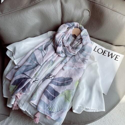 2021 New Cotton Leaf And Bird Print Tassel Scarves Shawls Long Beautiful Leaves Head Muffler Wrap Hijab Free Shipping