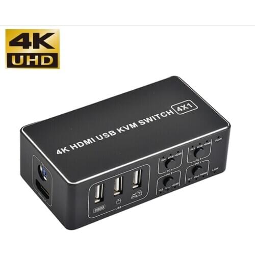 4 in 1 out HDMI KVM Switch 4K USB HDMI Switcher 4KX2K/30HZ support win10/8/mac os. PC laptop HDTV Projector