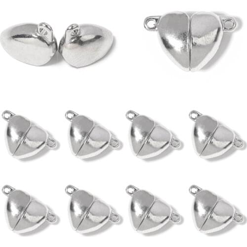 5PCS Strong Magnetic Clasps For Bracelet Necklace Steel Color Heart Buckle Connector Hook For Jewelry Bracelet Making Wholesale