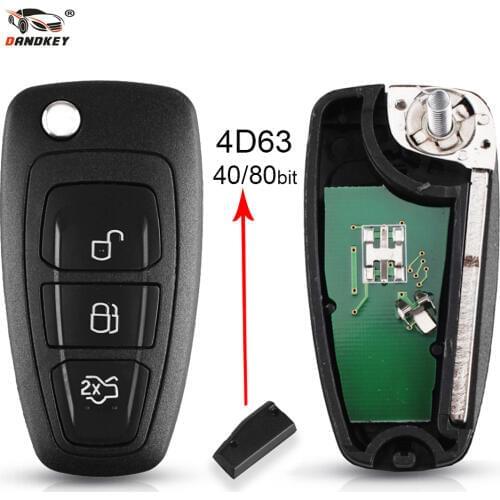 Dandkey Car Remote Flip Key 3 Buttons 434mhz FSK For Ford Mondeo Focus C-Max S-Max 2011 2012 2013 2014 With 4D63 40bit 80Bit