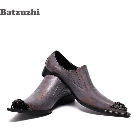 Batzuzhi Luxury Handmade Mens Shoes Pointed Iron Toe Formal Leather Dress Shoes Zapatos Hombre Gentleman Party Business Shoes