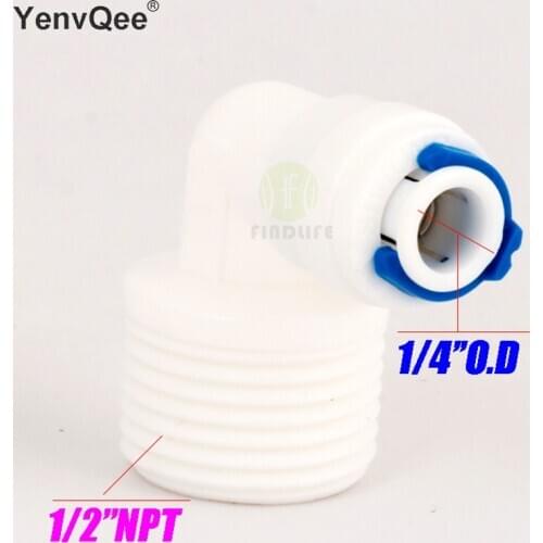 Water Filter Parts 5pcs 1/4" OD Tube *1/2" NPT BSP Elbow Male Quick Connector for ro water purifier system 4048
