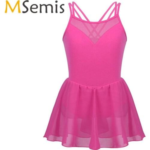 Kids Girls Ballet Dress Gymnastics Mesh Leotard for Girls Ballet Dress Spaghetti Straps Mesh Splice Ballet Dance Chiffon Dress