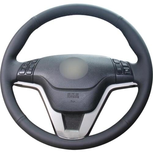 DIY Non-slip Durable Black Natural Leather Car Steering Wheel Cover For Honda Crv Cr -V 2007 -2011
