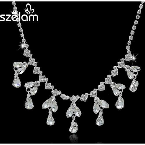 MELIHE Long Luxury Silver Crystal Statement Necklace Anniversary Flower Pendant Necklaces With Imitation Bijouterie Sne150851