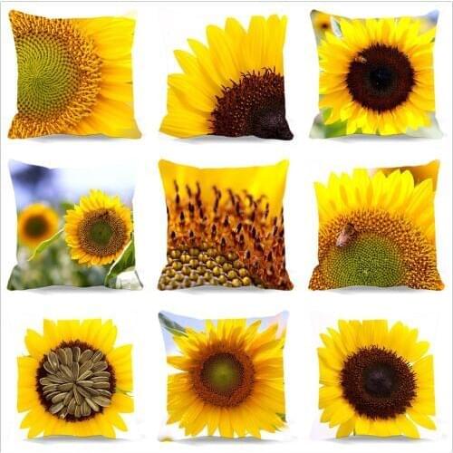 Home Decorative Throw Pillow Case Sunflower Plant Series Cushion Cover
