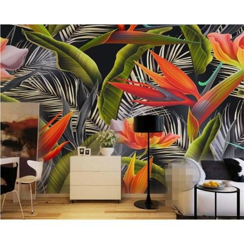 Beibehang Photo wallpaper Hand drawn tropical rainforest banana canna retro fashion background wallpaper for walls 3 d tapety