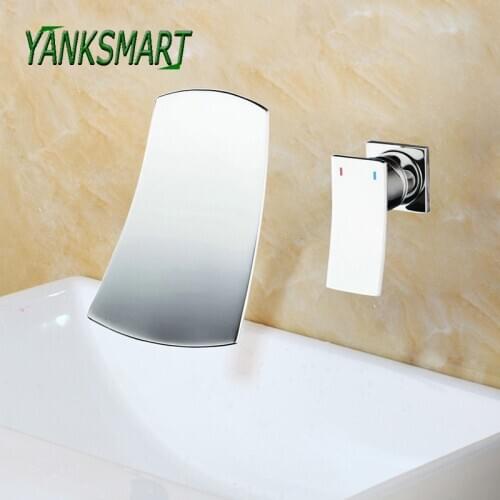 YANKSMART Chrome Polished Bathroom Shower Basin Sink Faucet Set Waterfall Wall Mounted Single Handle Cold And Hot Mixer Tap