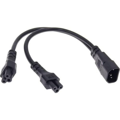 Power Y Type Splitter Adapter Cable Single IEC 320 C14 Male to Dual C5 Female Short Cord for Computer host display 0.32M