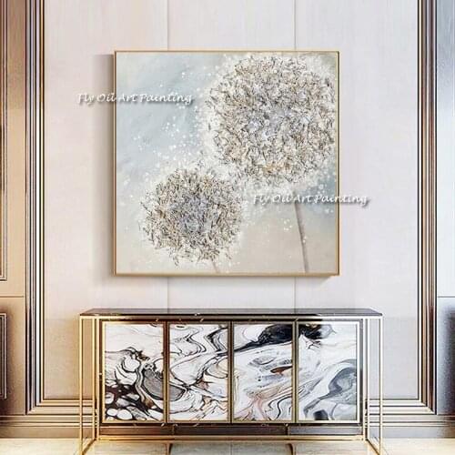 Handmade Oil painting Nordic White Dandelion Canvas Painting Modern Art Pictures for Home Decoration Living Room