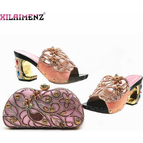 2019 Special Design Nigerian Style Shoes and Bag to Matching in Heels Italian Shoes and Bag Set for Royal Wedding with Crystal