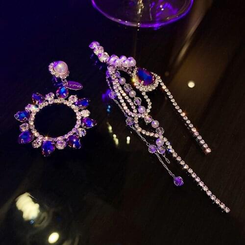 Korean Fashion Cubic Zircom Pearl Drop shaped Tassel Earring Asymmetric Circle Personality Simplicity Ladies Earrings