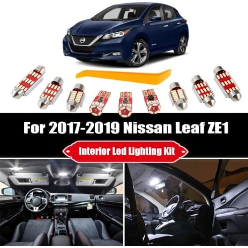 8pcs For 2017 2018 2019 Nissan Leaf ZE1 White Canbus Error Free Interior LED Bulb Map Dome Roof Light Kit Accessories Car Lamp