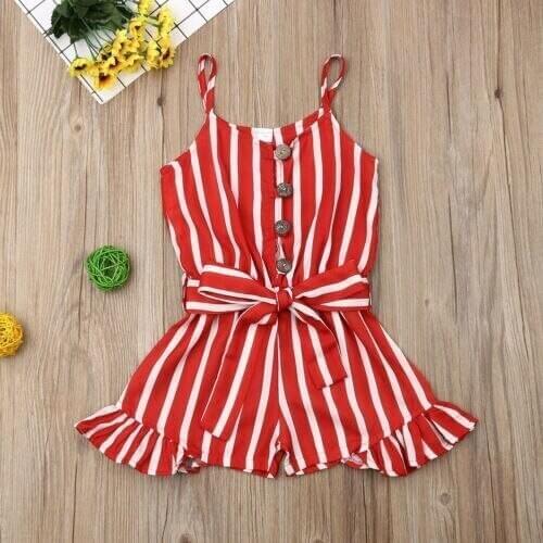 Fashion Toddler Kid Baby Girl Clothes Strap Striped Romper Summer Chiffon Outfit Overalls