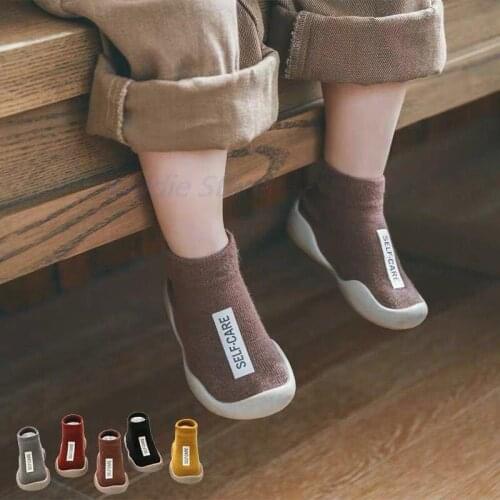 Fashion Brown Solid Anti-slip Shoes for Newborn Baby Boys Knit Boots Infant Soft Bottom Soles Shoes Nonslip Floor Socks Slipper