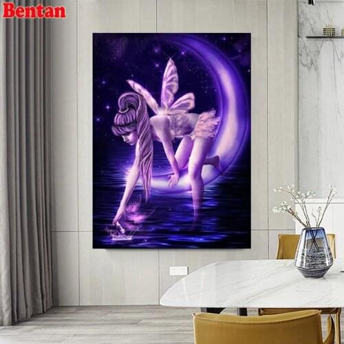 Mozaika puzzles,Cartoon elf girl on the moon diamond embroidery,painting by numbers,diamond painting cross stitch,mosaic diamond