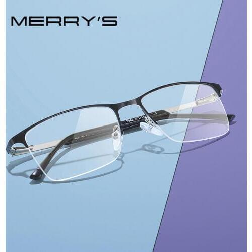 MERRYS DESIGN Alloy Glasses Frame Men Square Myopia Hyperopia Prescription Eyeglasses Frames Half Rim Optical Male Eyewear S2062