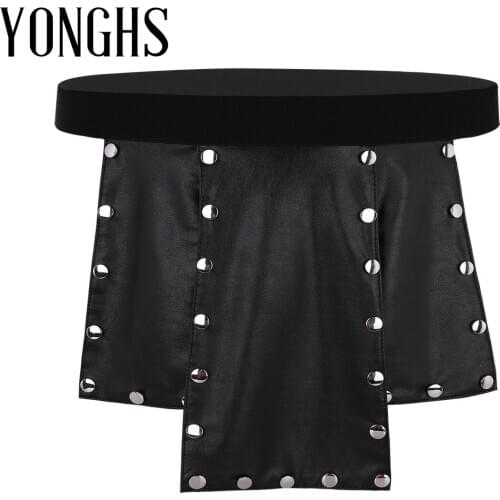 Mens Lingerie Leather Kilt Underwear with Nail Heads Novelty 6 Panel Faux Leather Low Rise Metal Studded Kilt Panties Skirt