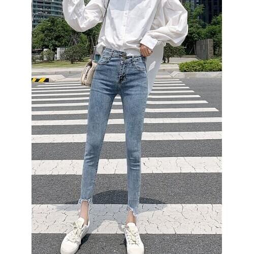 Spring and autumn new high waist tight skinny feet nine points was thin and high slim fit jeans