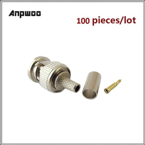3-Piece BNC RG58 RG59 RG60 Male Plug Crimp Connectors for CCTV Camera Connect Anpwoo BNC Communication Converter sercurity IPC