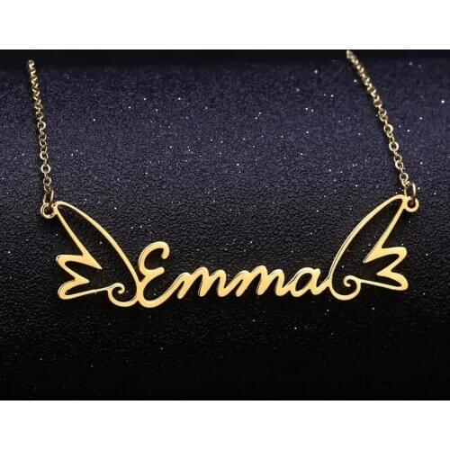Angel Wings Necklace Personalized Angel Name Pendant Stainless Steel Wing Nameplate Choker Women Girl Jewelry Cute Gift for Wife