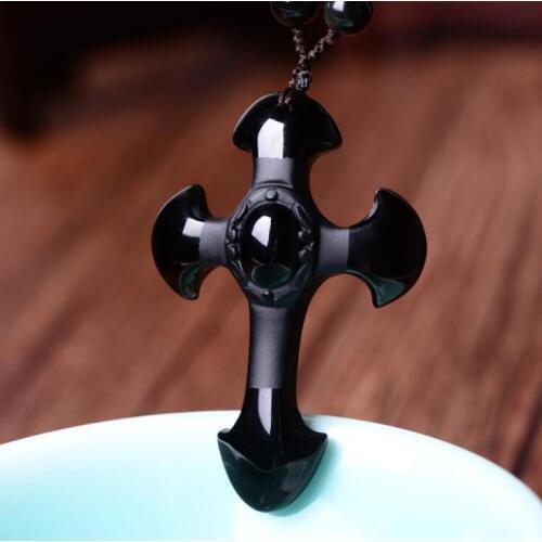 Obsidian pendant for men and women frosted crystal cross necklace jewelry wholesale